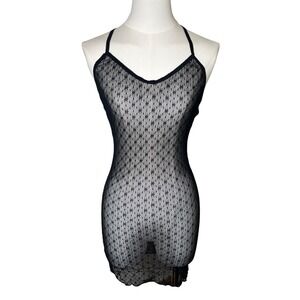 Leg Avenue Sheer Mesh Bodycon Slip Dress Black Strappy Open Back Y2K XS S
